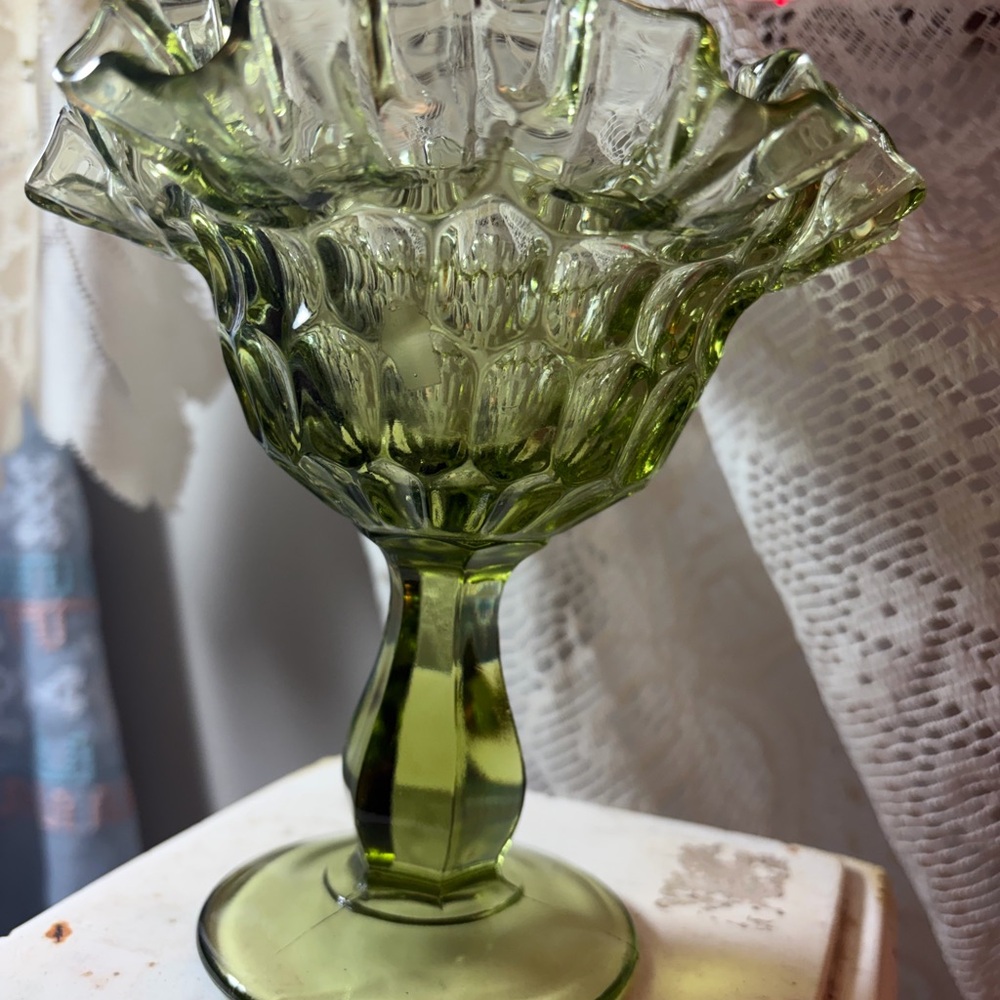 Vintage Fenton Green Thumbprint Compote 🌿 - Picture 4 of 5